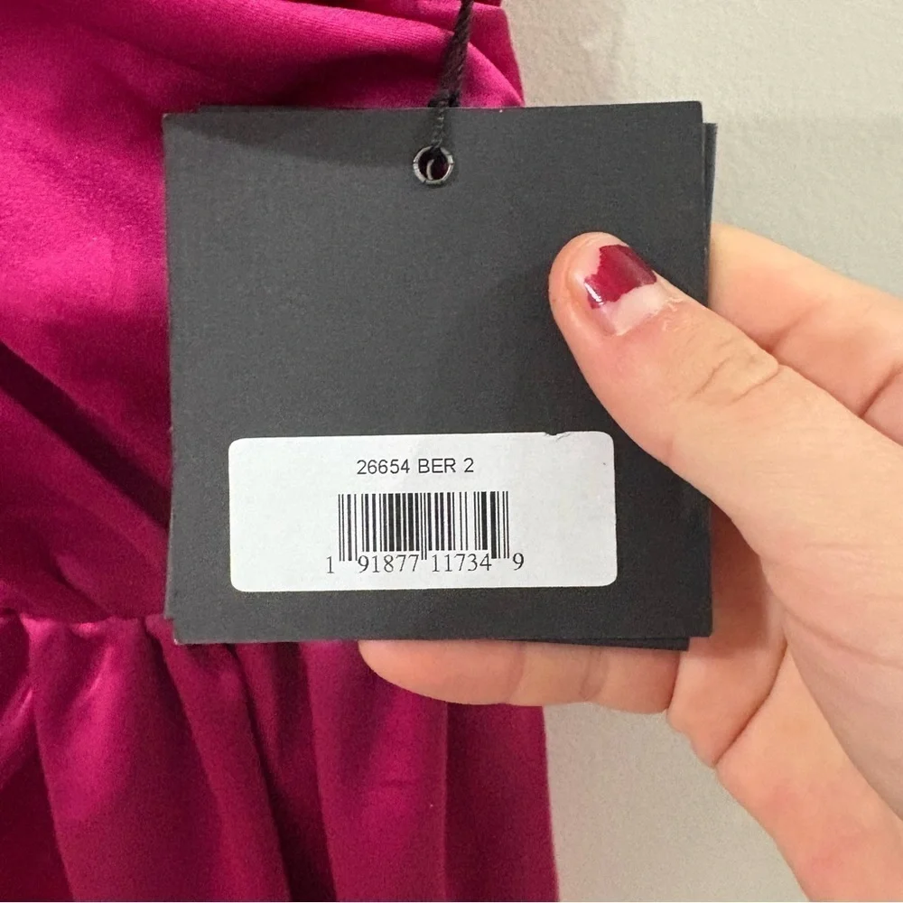 NWT Mac Duggal Dress One Shoulder Satin Ruched Gown in Berry 26654